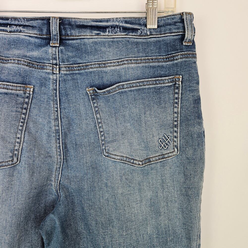 Good Hart High Rise Slit Flare Leg Jeans Size 12 High Rise Boho Hippie Raw Hem - Picture 6 of 13